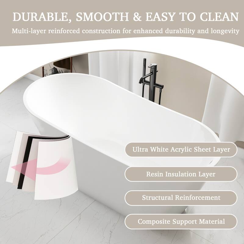 59.06 in. x 29.53 in. Acrylic Freestanding Soaking Bathtub in Gloss white