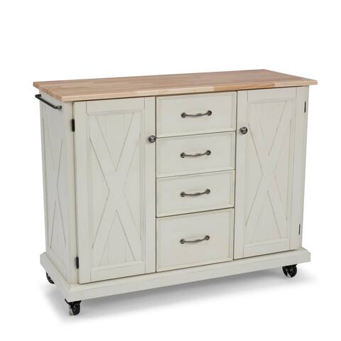 Seaside Lodge Off-White Kitchen Cart with Wood Top - 45' x 16' x 36'