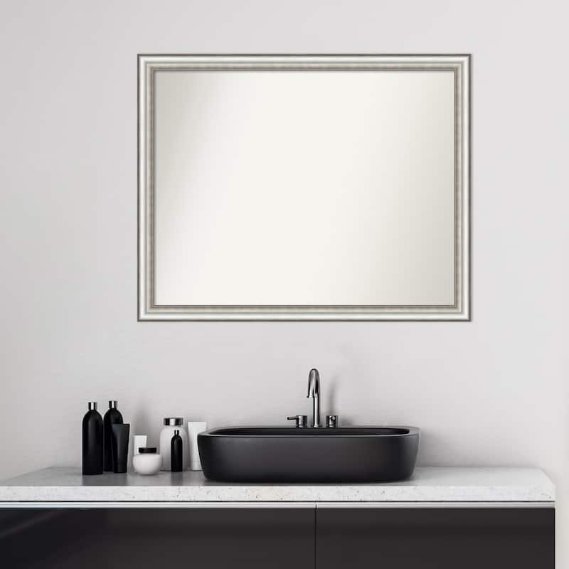 Non-Beveled Bathroom Wall Mirror - Salon Silver Narrow Frame - Salon Silver Narrow