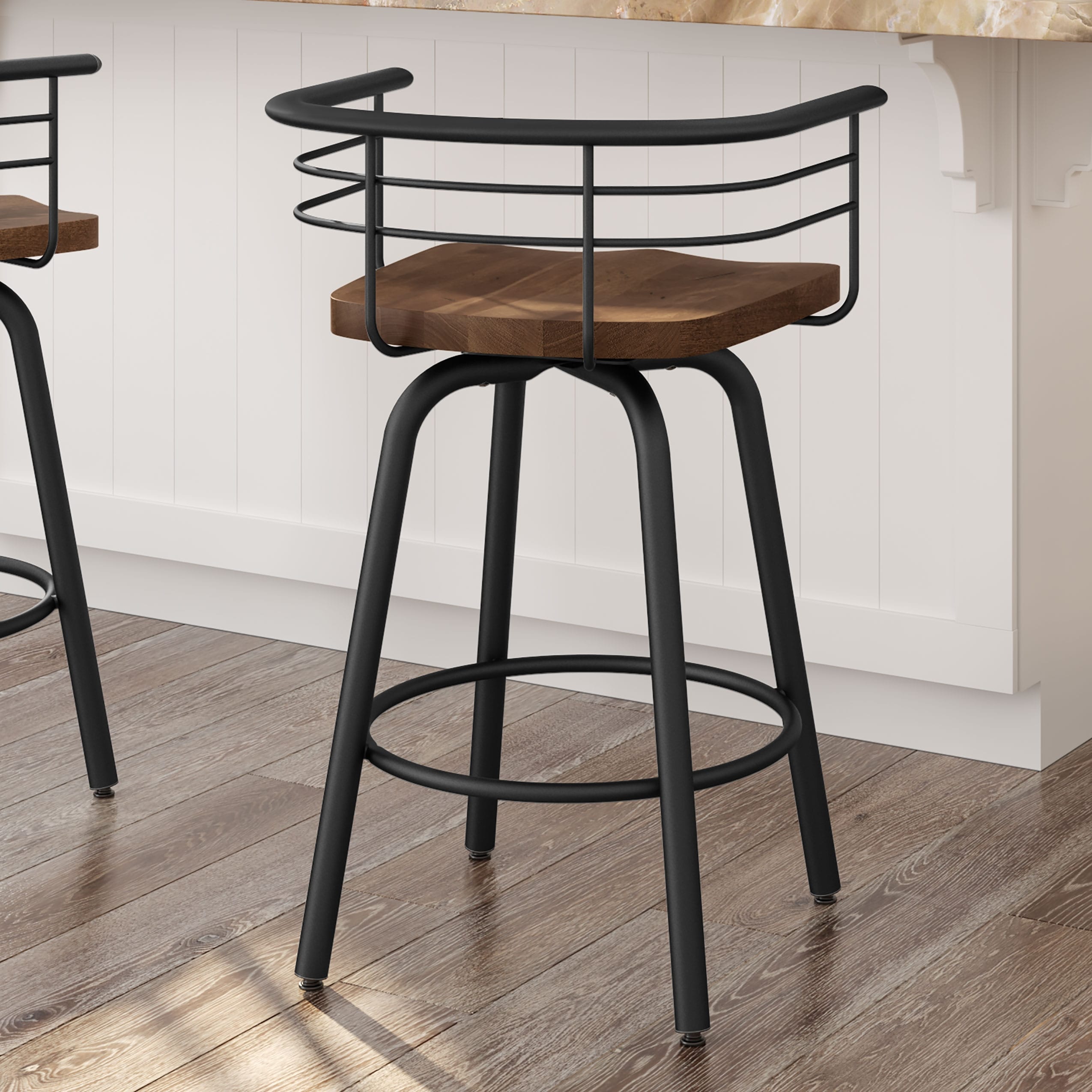 Amisco Brisk Swivel Counter Stool with Distressed Wood Seat Bed