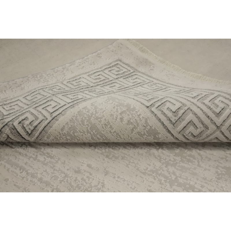 Machine Made Oriental Polyester Carpet Geometric Beige & Ivories Distressed Area Rug - 7' 5'' X 5' 2''
