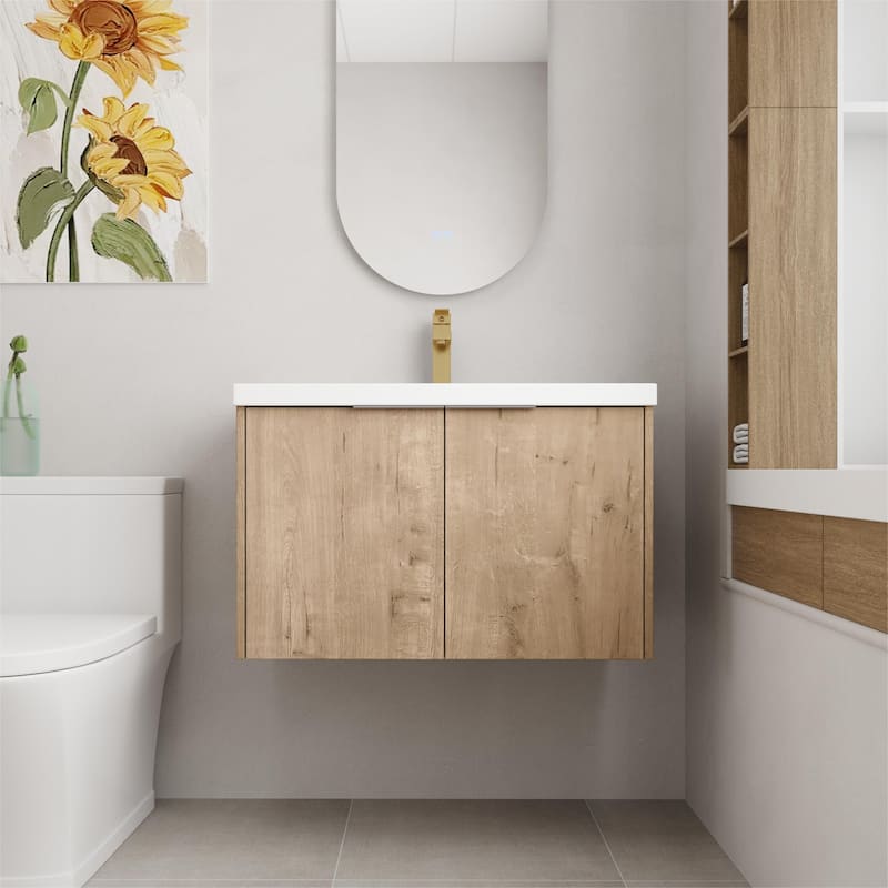 Beingnext 24"/30"/36" Bathroom Vanity with Sink, Floating Bathroom Vanity with 2 Soft Close Doors - 29.5"W x 18.1"D - Imitative Oak