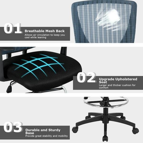 Shop Gymax Mesh Drafting Chair Mid Back Office Chair Adjustable
