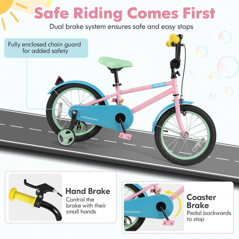 Costway 16" Kids Bike with Adjustable Saddle Handlebar Removable