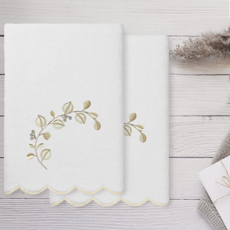 Authentic Hotel and Spa 100% Turkish Cotton WILD BRANCH Scallop Embellished Towel Collection