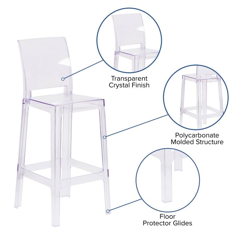 4 Pack Ghost Barstool with Square Back in Transparent Crystal - Wedding Chairs
