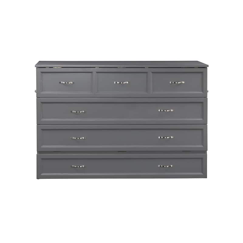 Deerfield Queen Murphy Bed Chest with 6" Mattress, Storage Drawer & Built-In Charger in Grey