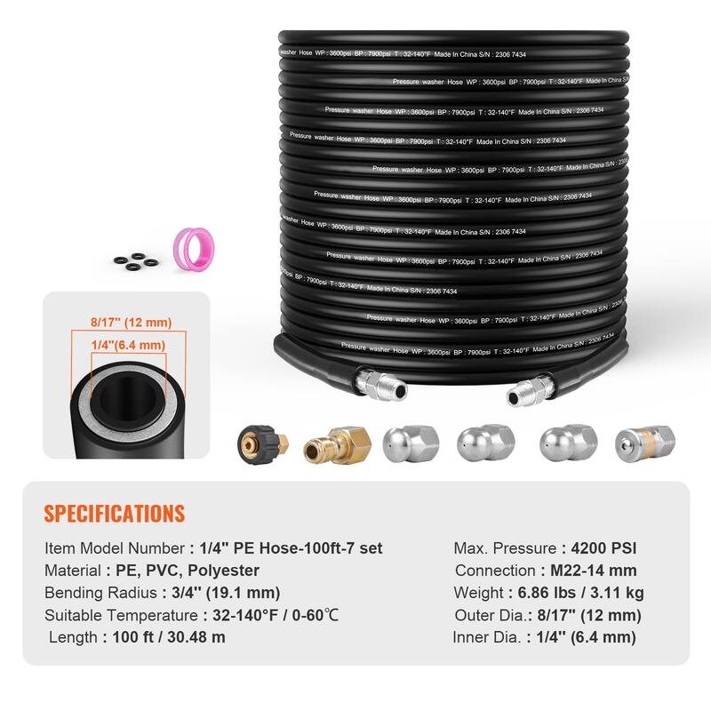 Pressure Washer Hose, For Most Brand Pressure Washers, Heavy Duty Power Washer Extension Replacement Hose