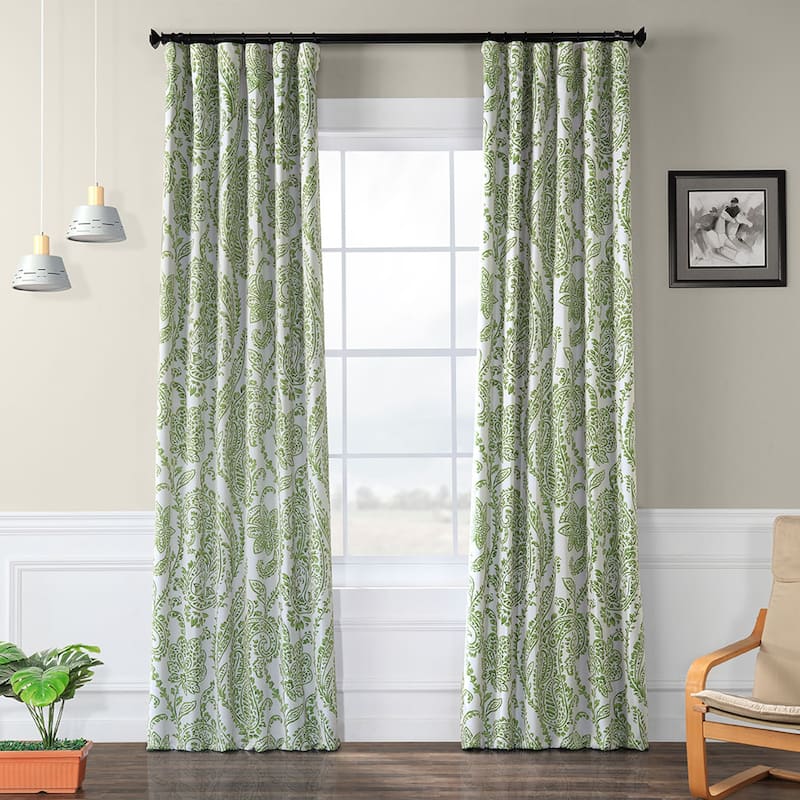 Exclusive Fabrics Tea Time Floral Room Darkening Curtain (2 Panels) - 50 x 120 - Tea Time Green