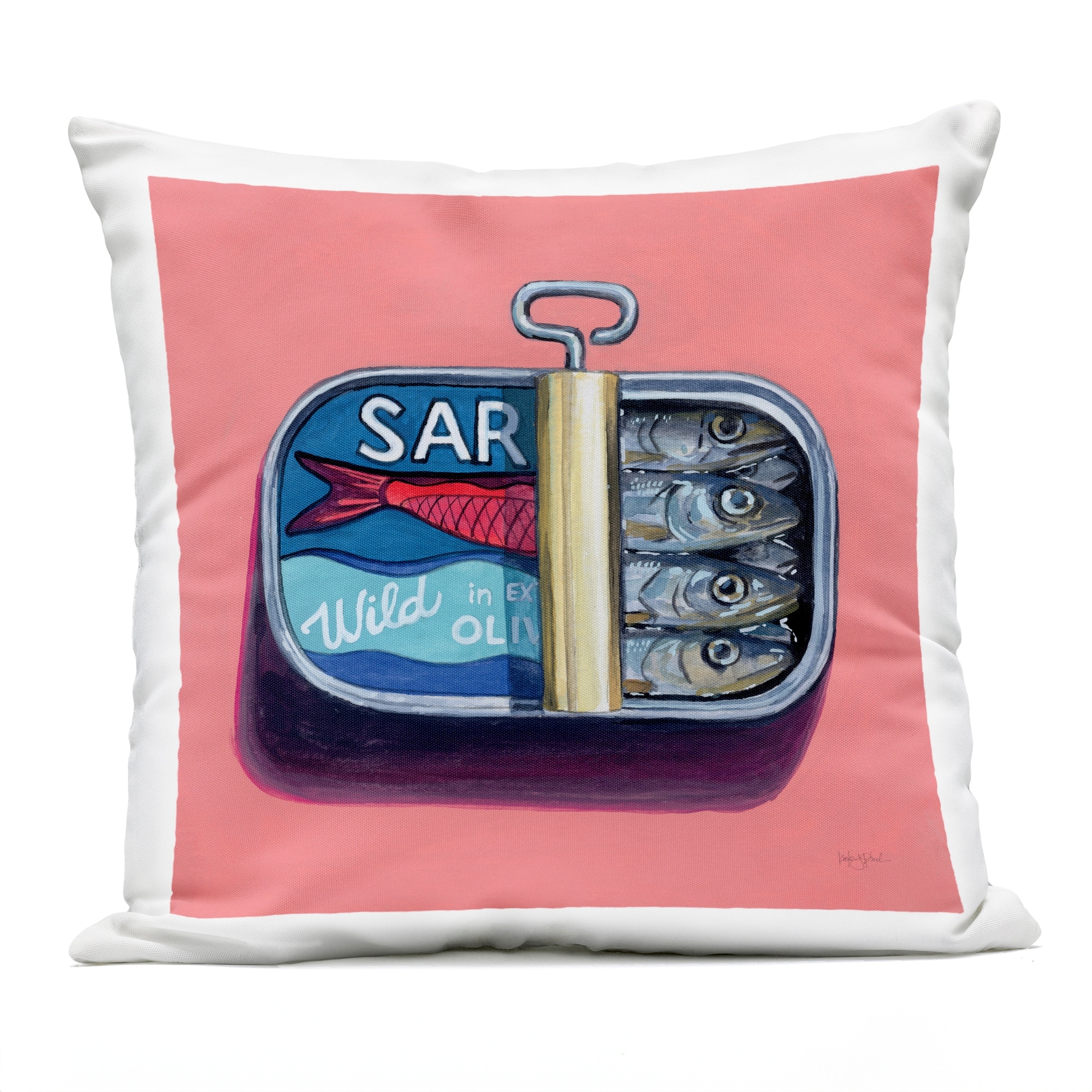 Stupell Wild Sardines on Pink Printed Outdoor Throw Pillow Design by Courtney Prahl