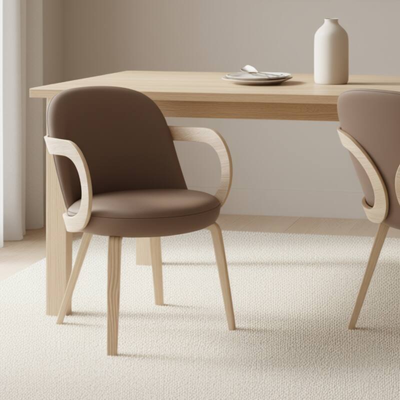 Modern Faux Leather and Bentwood Dining Chair, Set of 2