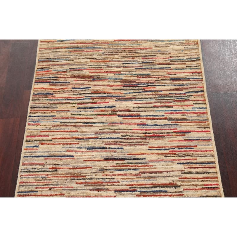 Striped Modern Gabbeh Kashkoli Oriental Area Rug Handmade Wool Carpet - 2'6" x 3'11"