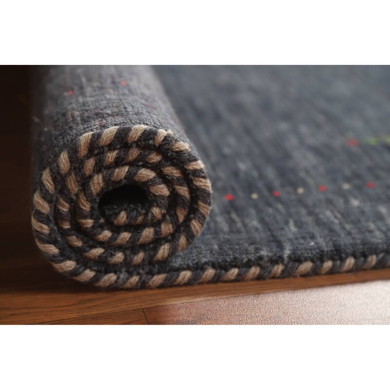 Hand Knotted Oriental 100% Wool Carpet Tribal Animal Pictorial Greys & Charcoal Gabbeh Area Rug - 4' 11'' X 3' 0''
