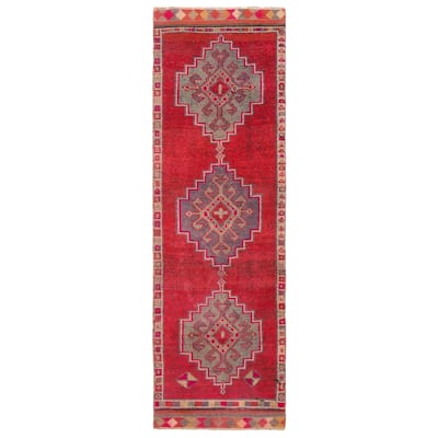 ECARPETGALLERY Hand-knotted Melis Vintage Red Wool Rug - 3'2 x 10'3