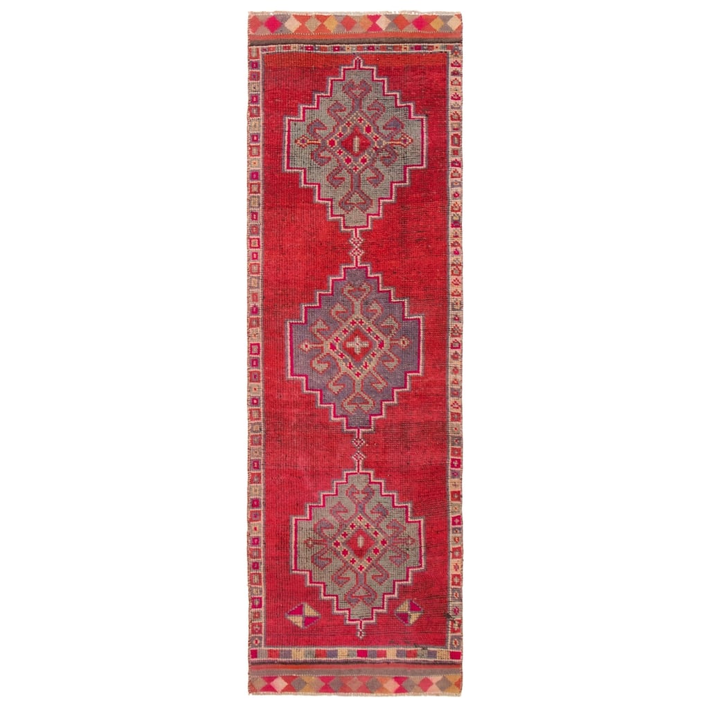 ECARPETGALLERY Hand-knotted Melis Vintage Red Wool Rug - 3'2 x 10'3