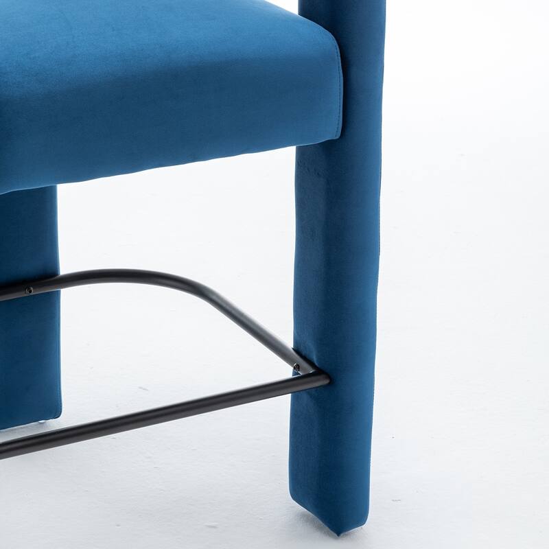 SEYNAR Modern Velvet 34.6''H Fixed Height Open-Back Bar Stool with Metal Footrest