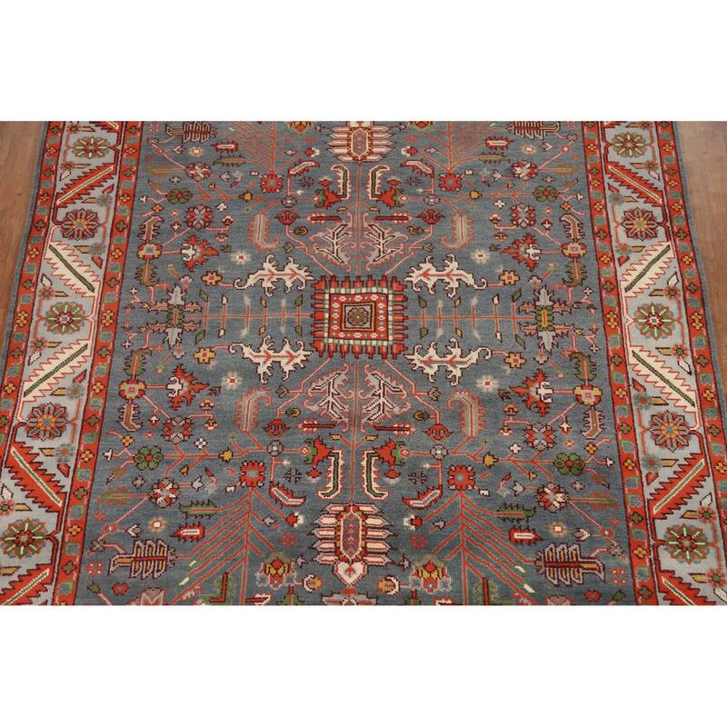 Hand Knotted Oriental 100% Wool Carpet Traditional Geometric Navy Blue & Blues Heriz (serapi) Area Rug - 10' 0'' X 7' 10''