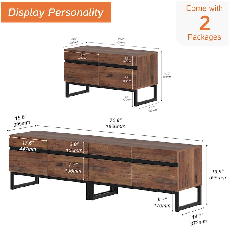 WAMPAT Modern TV Stand with Storage Cabinets, Wood Entertainment Center Media Console Table with Metal Legs for Living Room