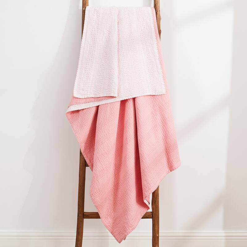 Melange Hand Craft Kantha Collection Soild Reversible Coverlet and Sham - Rose Throw - Twin - 1 Piece