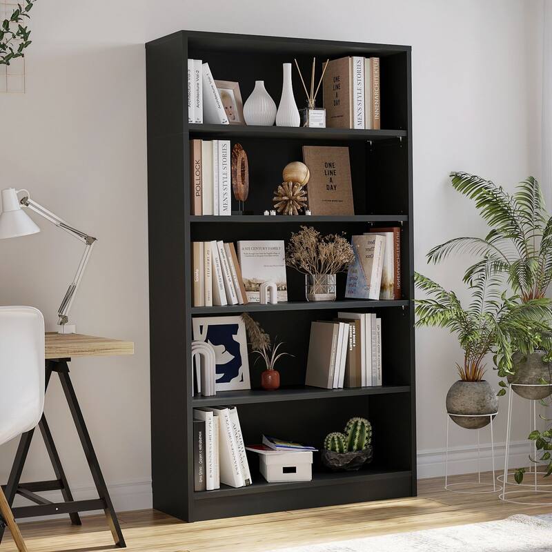 5 Shelf Modern Wood Bookshelf Wide Manga Bookcase for Bedroom
