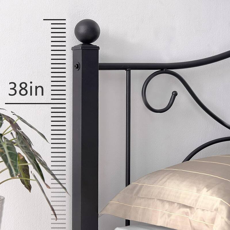 Javlergo Metal Bed Frame with Arched Headboard and Footboard, Heavy Duty Steel Slat Support, No Box Spring Needed