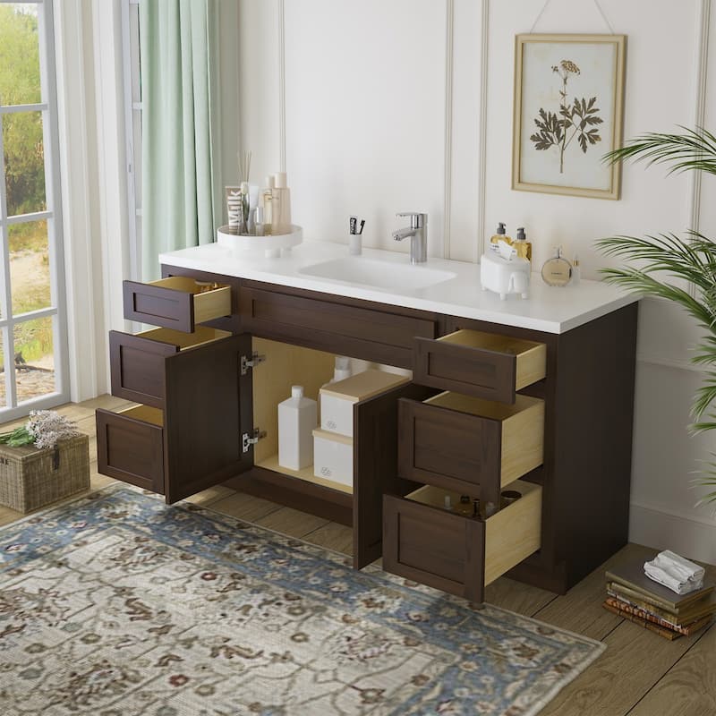 Vanity Art 63" Oak Freestanding Bathroom Vanity Cabinet without Top