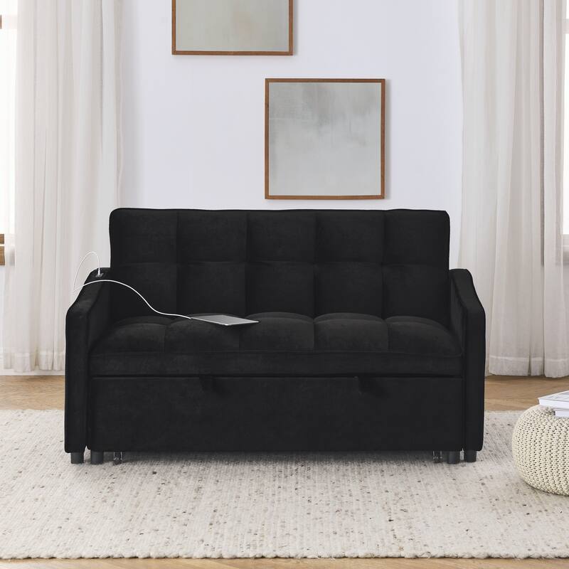 Loveseats Sofa Bed with Pull-out Bed,Adjsutable Back and Two Arm Pocket