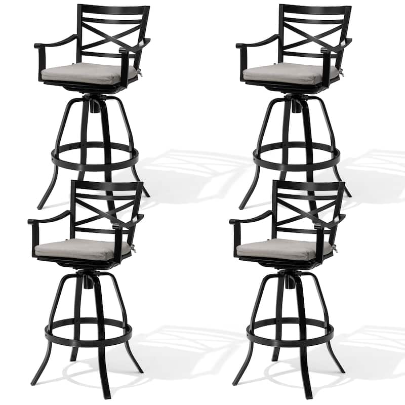 Pellebant Patio Outdoor Indoor Aluminum Swivel Bar Stools Dining Chairs with Sunbrella Cushion - CASTSHALE - 4-Piece