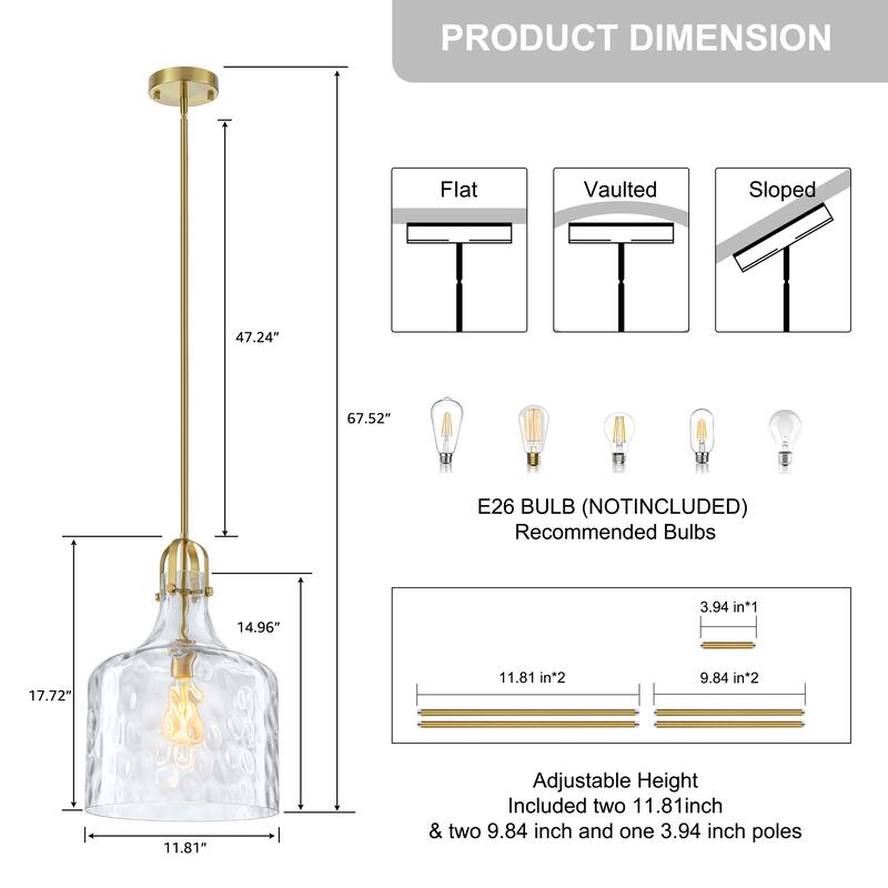 Starsky 1-Light 11.81in. Modern Globe Single Clear Hammered Glass Pendant