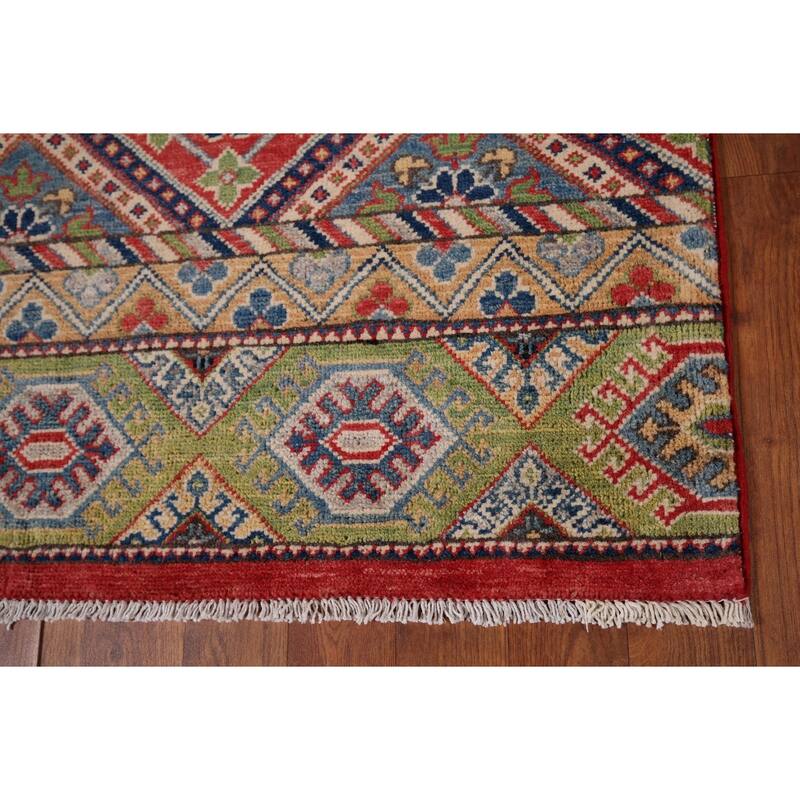 Striped Kazak Oriental Runner Rug Hand-Knotted Wool Carpet - 2'8" x 9'5"