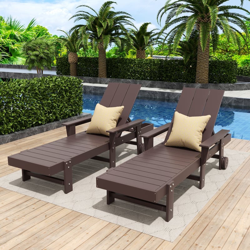 Polytrends Shoreside Modern Poly Reclining Eco-Friendly All Weather Chaise Lounge With Arms & Wheels (Set Of 2)