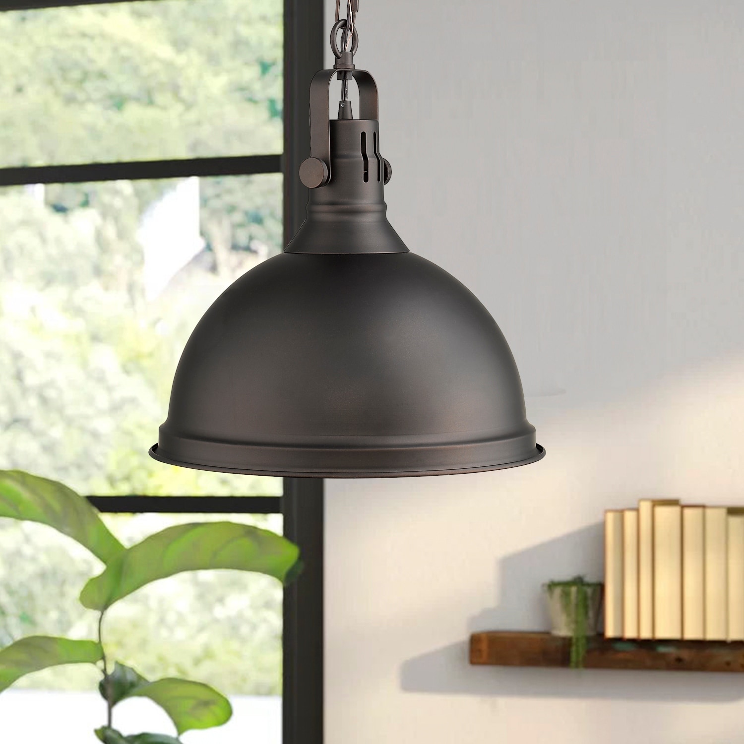 1-Light Farmhouse Ceiling Pendant Light,Vintage Hanging Light with Dome Shade, Oil Rubbed Bronze Finish