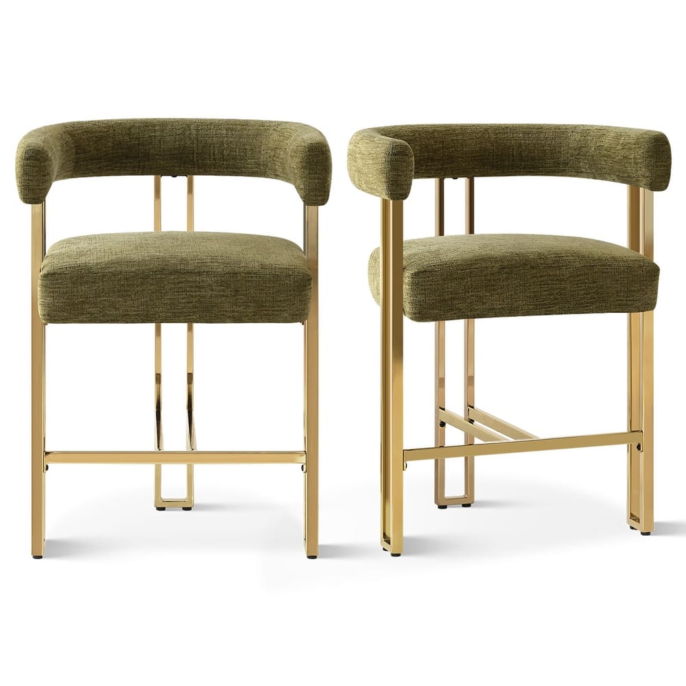 Upholstered Gold Chenille Counter Stool (Set of 2)