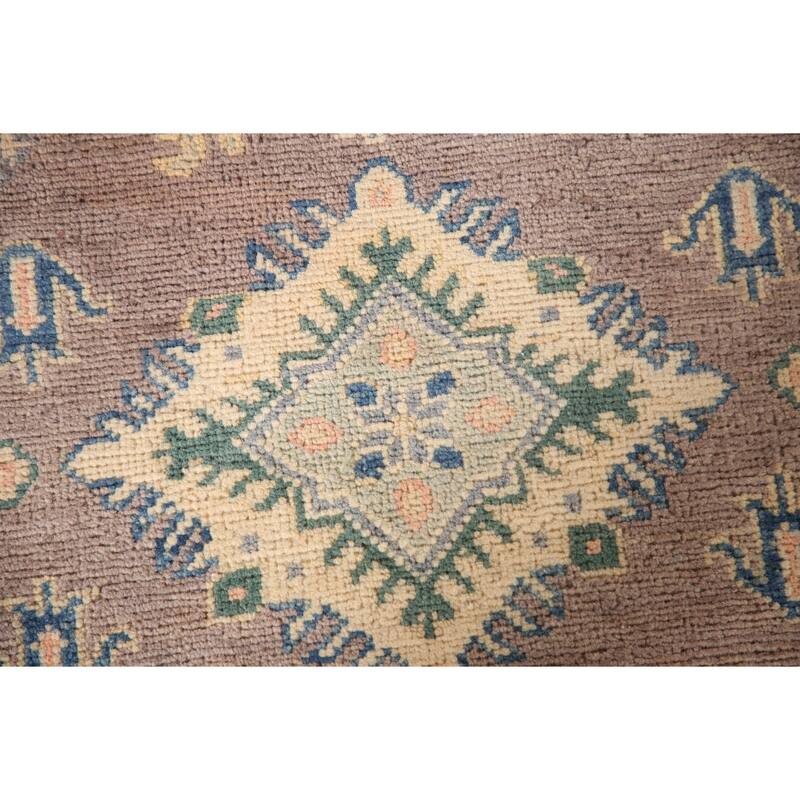 Geometric Kazak Oriental Accent Rug Handmade Brown Wool Carpet - 2'8" x 4'2"
