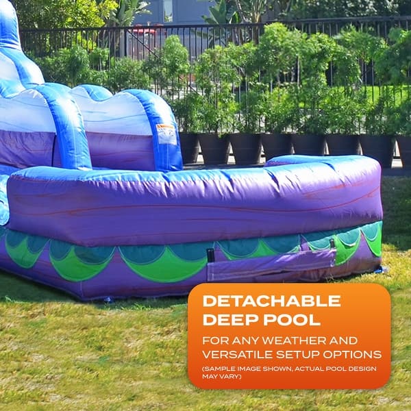 slide 2 of 6, JumpOrange Mermaid 19 ft Inflatable Water Slide with Splash Pool (with Blower) Kids - Blue