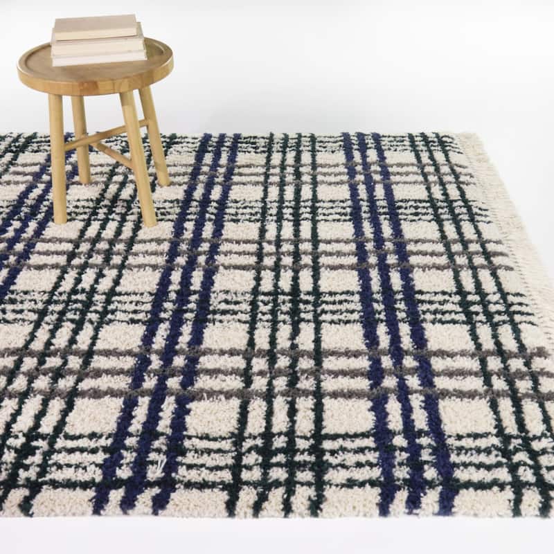 Andrew Modern Plaid Area Rug - Blue - 5'3" x 7'