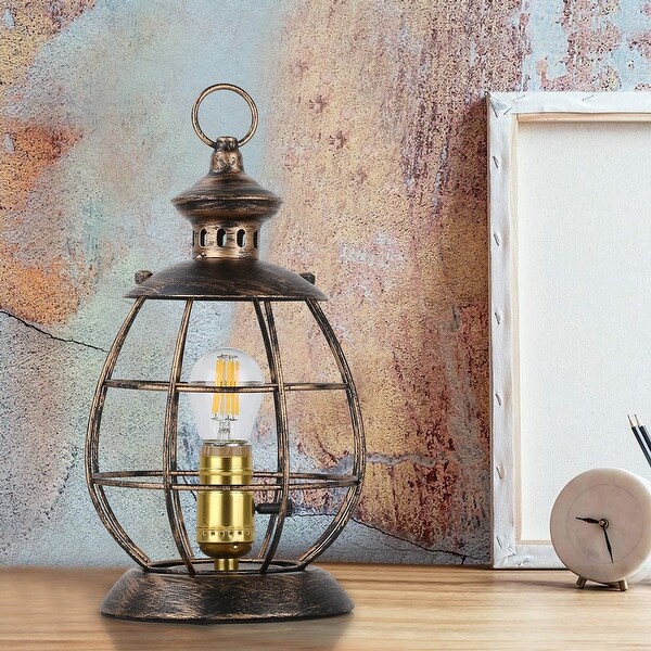 Antique Industrial Modern Electric Lantern Table Lamp for Bedroom Bedside Metal Cage Shade Reading Desk Lamp for Living Room On Sale Bed Bath Beyond 38006357