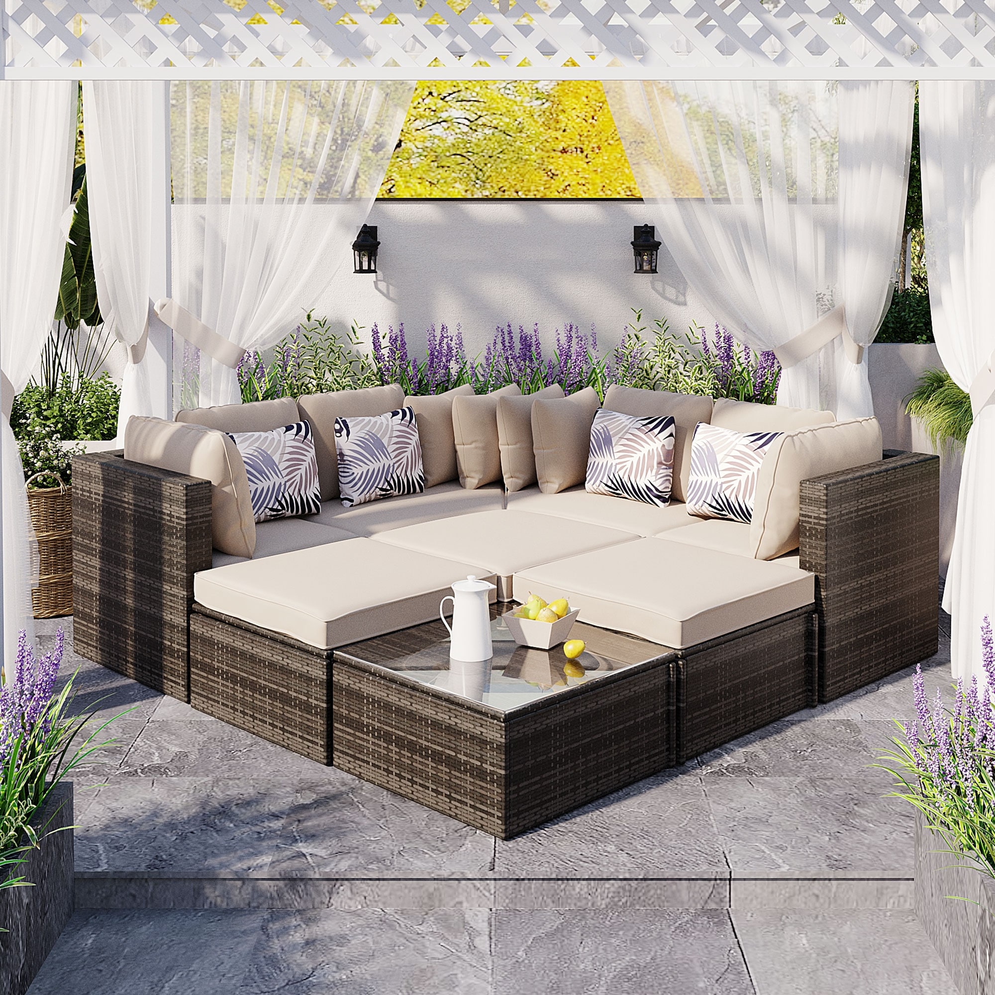 Rattan sofa lounger set discount