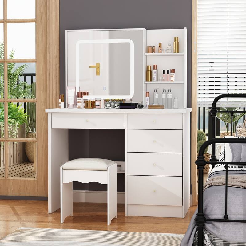 39.4"Wide Makeup Vanity Set with Stool and 3 Color Touching Mirror - 39.4"W