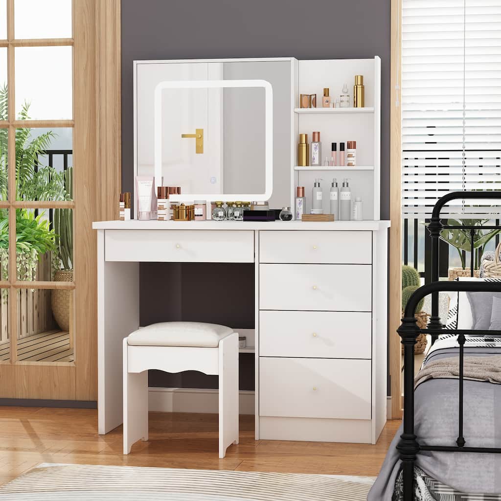 39.4"Wide Makeup Vanity Set with Stool and 3 Color Touching Mirror - 39.4"W