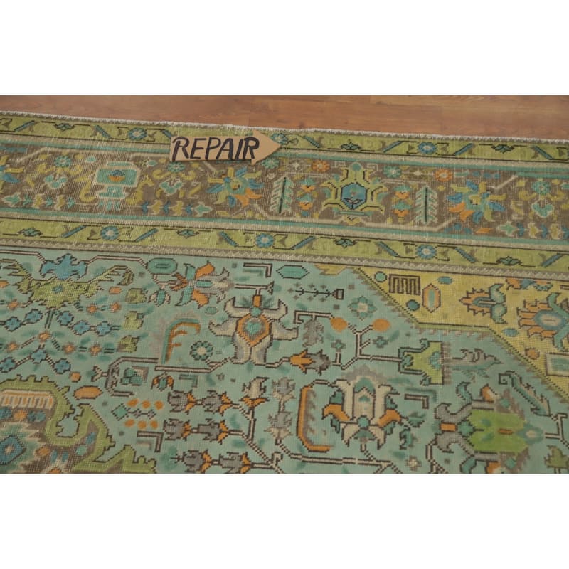 Hand Knotted Oriental 100% Wool Carpet Traditional Floral Navy Blue & Blues Tabriz Area Rug - 9' 6'' X 6' 6''