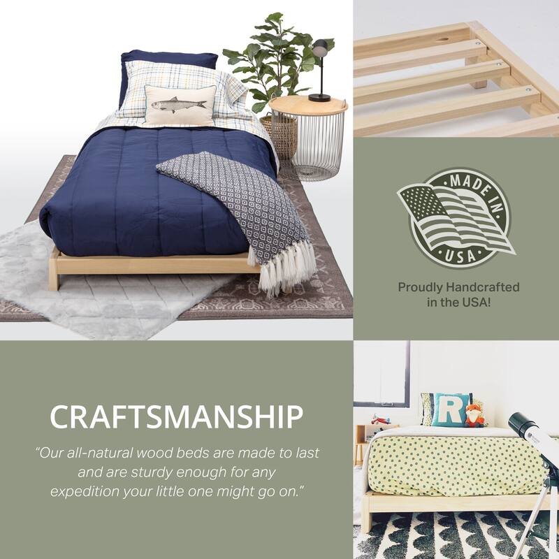 Twin Size Platform Bed - Rustic Wood Bed Frame - Modern Minimalist Design - Solid Wood Bed