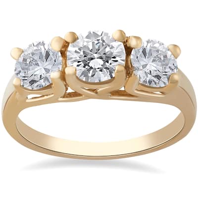 3 1/2ct Diamond 3-Stone Yellow Gold Engagement Ring Lab Grown