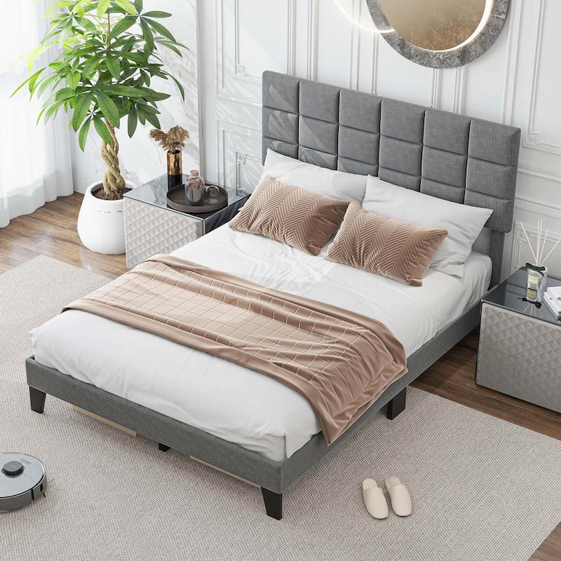Costway Full/Queen/King Size Bed Frame Modern Linen Fabric Upholstered