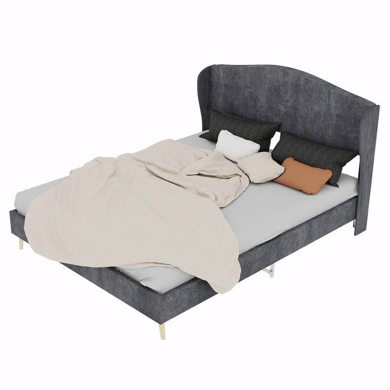 Upholstered Platform Bed with Tufted Headboard, Sturdy Noise-Free Design, Modern Bedroom Bed Frame