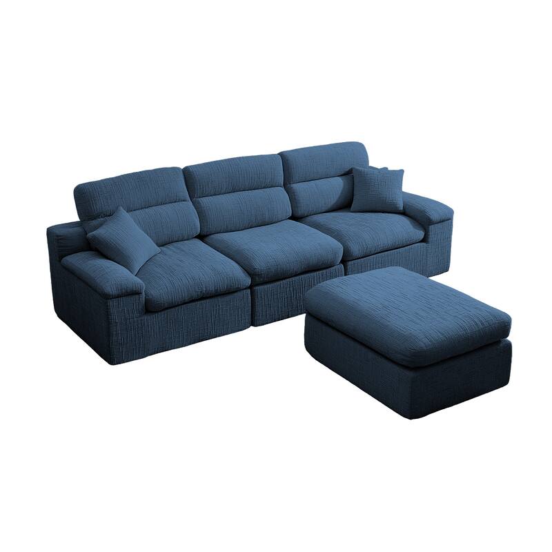 111" L-Shaped Slub Chenille Sofa with High Backrest, No Assembly Required