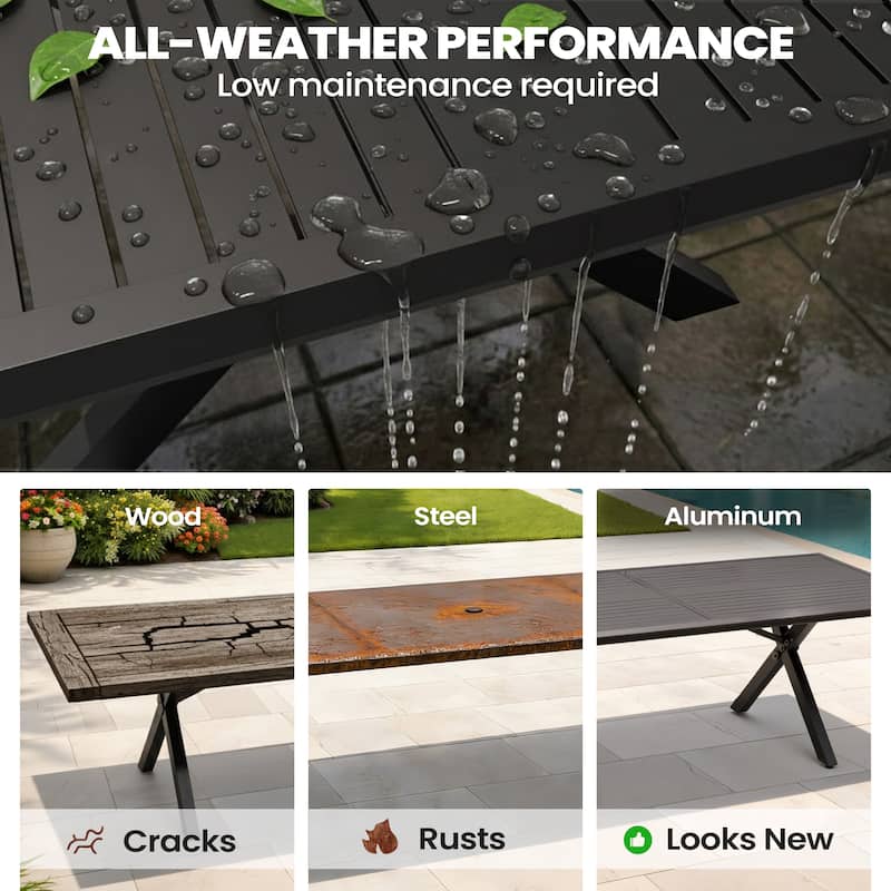 13/15-Piece Outdoor Patio All-Weather X-Shaped Aluminum Dining Set Table with Folding Chairs