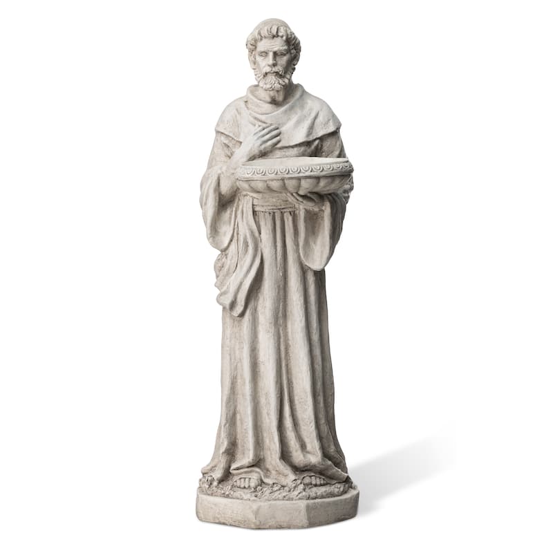 Glitzhome Vintage MgO Saint Francis Garden Statue Sculpture with Birdfeeder Feeding Animals