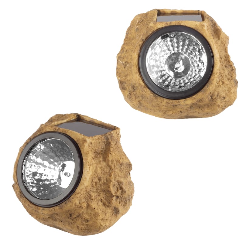 Solar Outdoor Lights - 4-Pack of All-Weather Faux-Stone LED Rock Lights by Pure Garden (Brown)