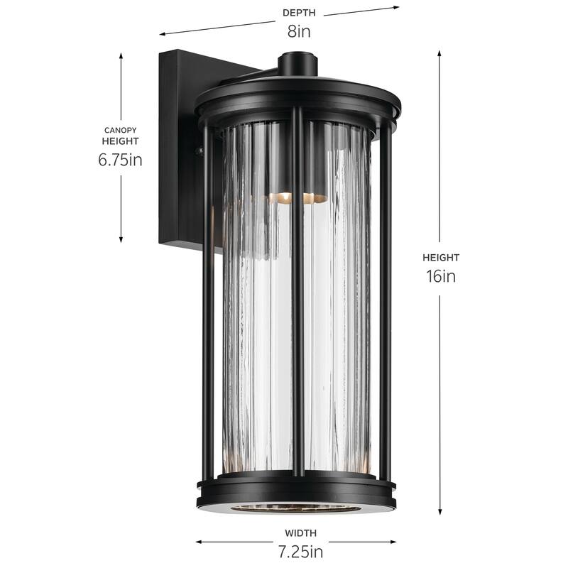 16" 1-Light Outdoor DarkSky Approved Wall Sconce with Clear Ribbed Glass - Black